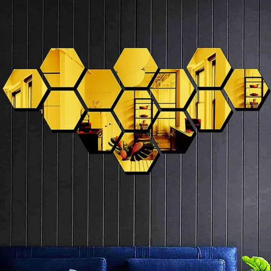 Acrylic Hexagon wall decor Mirror - Wall Decorations - Snz Clocks
